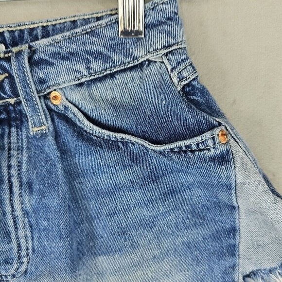 FOREVER 21 Mini Shorts Womens Size 24 Blue Button Fly Cheeky Daisy Dukes Cowgirl - Picture 2 of 11